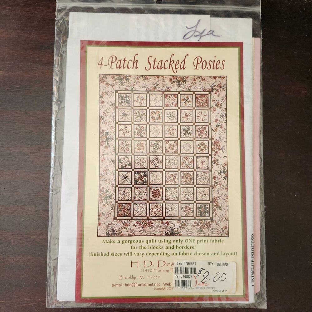 H.D. Design HDD25 4-Patch Stacked Posies Quilt Pattern Floral
